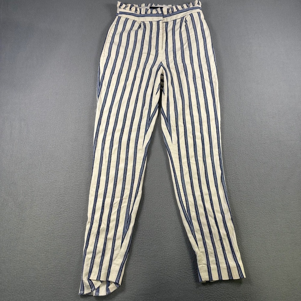 Express High Rise Ankle Paperbag Waist Striped Pants Blue White Size 6R